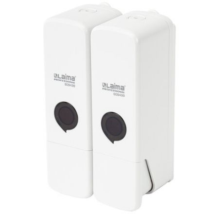 Дозатор двойной 2 х 0,3 л для жидкого мыла/шампуня/геля LAIMA PREMIUM, НАЛИВНОЙ, белый, ABS-пластик, 609499