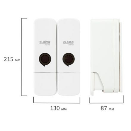 Дозатор двойной 2 х 0,3 л для жидкого мыла/шампуня/геля LAIMA PREMIUM, НАЛИВНОЙ, белый, ABS-пластик, 609499