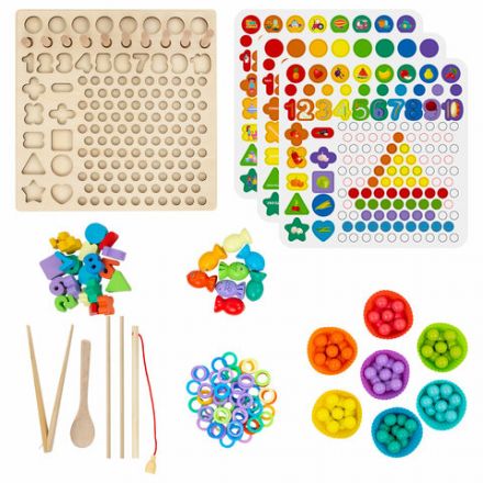 Сортер-мозаика развивающий, 5 в 1, по методу Монтессори, шарики, цифры, пирамидка, BRAUBERG KIDS, 665248