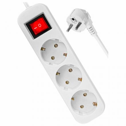 Удлинитель сетевой DEFENDER S318, 3 розетки c заземлением, выключатель, 10А, длина 1,8 м, белый, 99233
