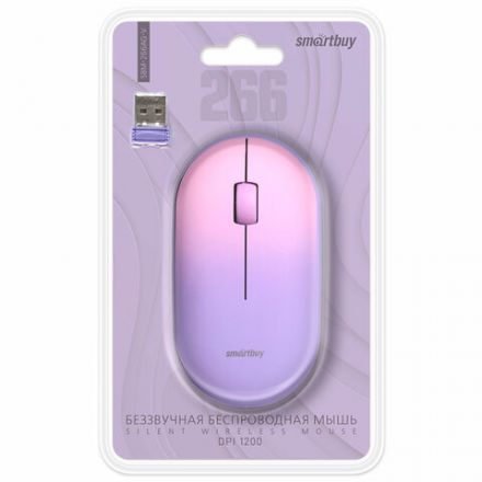 Мышь беспроводная бесшумная SMARTBUY 266AG-V, USB, 2 кнопки + 1 колесо, оптическая, фиолетовая, SBM-266AG-V
