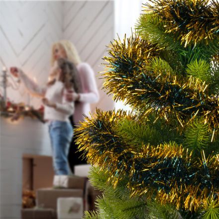 Мишура КОМПЛЕКТ 3 штуки, диаметр 100 мм, длина 2 м, зеленая с золотистыми кончиками, 592219