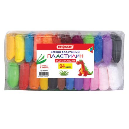 Пластилин супер лёгкий воздушный застывающий 24 цвета, 210 г, 3 стека, ПИФАГОР, 107040 Пластилин супер лёгкий воздушный застывающий 24 цвета, 210 г, 3 стека, ПИФАГОР, 107040