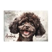 Альбом для акварели А4 40 л., бумага 200 г/м2, гребень, твердая подложка, BRAUBERG, "Пудель", 116885