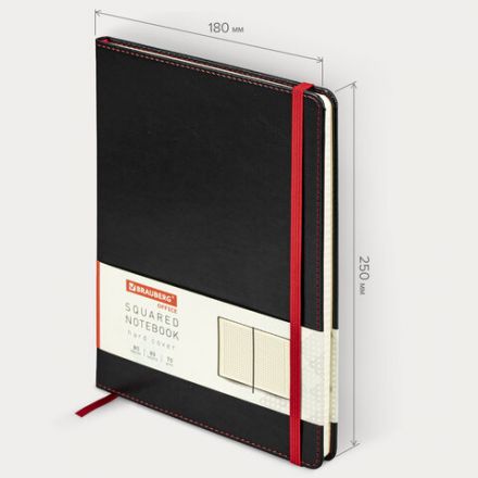 Блокнот БОЛЬШОЙ ФОРМАТ (180х250 мм) B5, BRAUBERG "Office", под кожу 80 л., клетка, черный, 113309