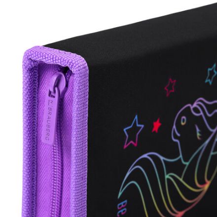 Пенал BRAUBERG с наполнением, 1 отделение, 1 откидная планка, 24 предмета, 21х14 см, "Radiant unicorn", 273532