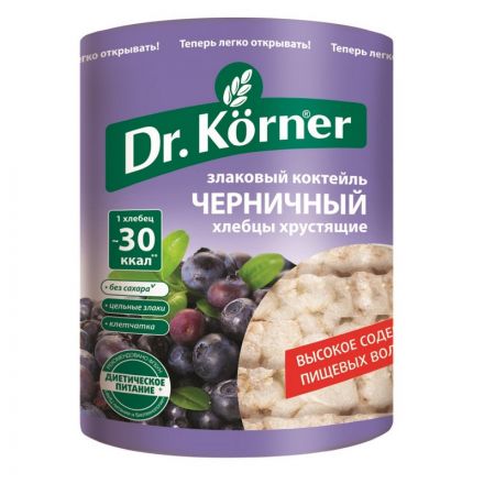 Хлебцы хрустящие Злаковый коктейль черничный Dr.Korner 100 гр Хлебцы хрустящие Злаковый коктейль черничный Dr.Korner 100 гр
