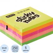 Стикеры Attache Selection 51х51 мм неоновые 5 цветов (1 блок, 250 листов)