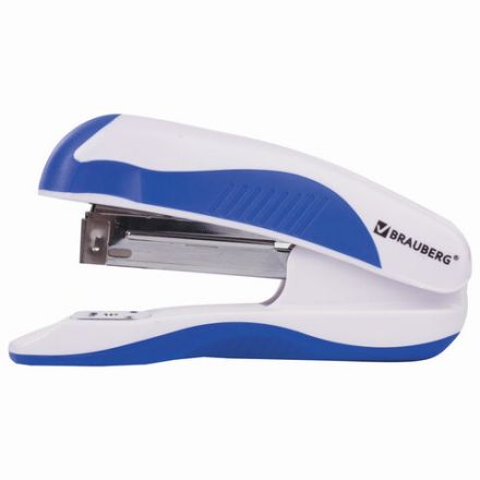 Степлер №24/6, 26/6 BRAUBERG "JET PRO", до 25 листов, эргономичный, бело-синий, 228584