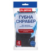 Губка-скрабер 11х10х1,5 см, поролон + металлическая оплетка, КОМПЛЕКТ 4 штуки, посуда, уборка, LAIMA, 700059 Губка-скрабер 11х10х1,5 см, поролон + металлическая оплетка, КОМПЛЕКТ 4 штуки, посуда, уборка, LAIMA, 700059