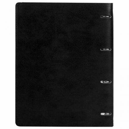 Тетрадь на кольцах БОЛЬШАЯ А4 (240х310 мм), 120 листов, под кожу, клетка, BRAUBERG "Main", черный, 404509