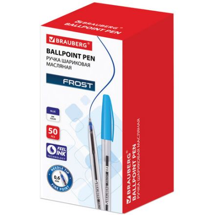 Ручка шариковая масляная BRAUBERG "Frost", СИНЯЯ, корпус прозрачный, узел 0,6 мм, линия письма 0,3 мм, 142686