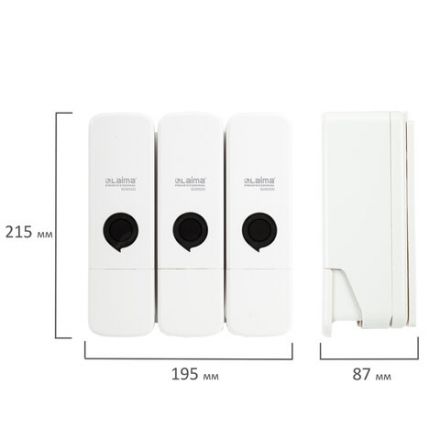 Дозатор тройной 3 х 0,3 л для жидкого мыла/шампуня/геля LAIMA PREMIUM, НАЛИВНОЙ, белый, 609500