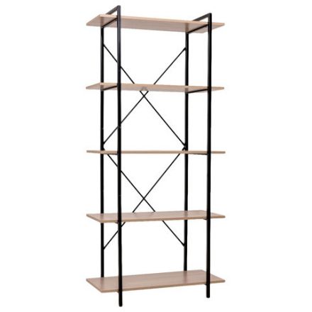 Стеллаж BRABIX "SMART SH-004", 790х360х1950 мм, ЛОФТ, 5 полок, металл/ЛДСП ясень шимо светлый, каркас черный, 641943