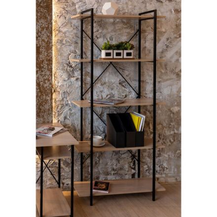 Стеллаж BRABIX "SMART SH-004", 790х360х1950 мм, ЛОФТ, 5 полок, металл/ЛДСП ясень шимо светлый, каркас черный, 641943