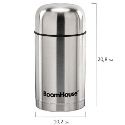 Термос 0,8 л для еды/напитков с широким горлом, BOOMHOUSE (БУМХАУ) WIDE, нержавеющая сталь SUS304, серебристый, 700319
