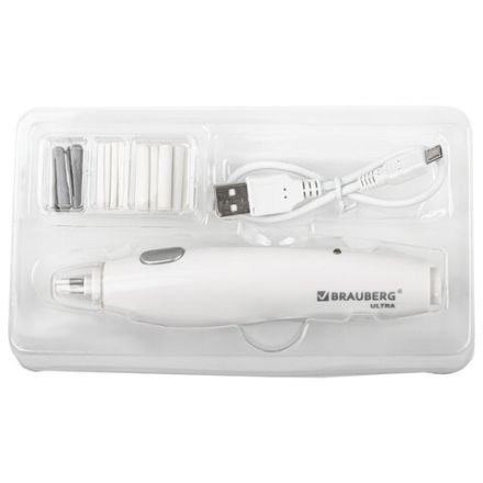 Ластик электрический BRAUBERG "ULTRA", АККУМУЛЯТОР, зарядка USB, + 16 сменных ластиков, 229609