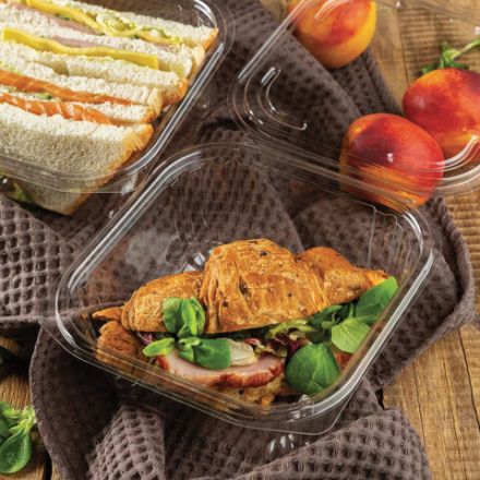 Одноразовый контейнер квадратный 500 мл, С КРЫШКОЙ ЮП-РКСП, КОМПЛЕКТ 400 шт., прозрачный ПЭТ, ЮПЛАСТ, ЮУПМ6132