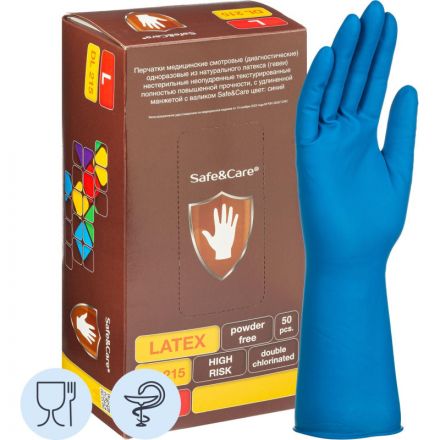 Мед.смотров. перчатки латекс., н/с, н/о, S&C High Risk DL215 (L) 25пар/уп