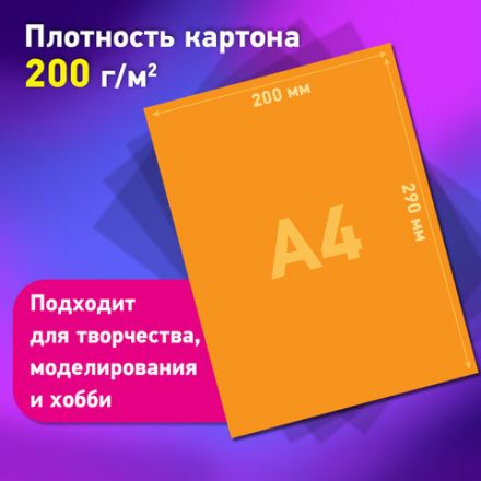Набор картона БЕЛЫЙ + ЦВЕТНОЙ А4 немелованный, 10 листов (белый 4 листа + цветной 6 листов), в папке, BRAUBERG, 116631