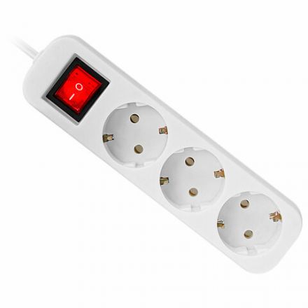 Удлинитель сетевой DEFENDER S350, 3 розетки, c заземлением, выключатель, 10А, длина 5 м, белый, 99235
