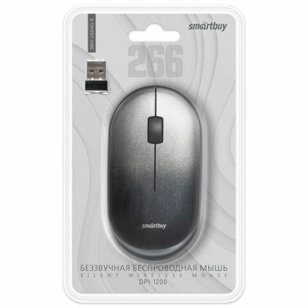 Мышь беспроводная бесшумная SMARTBUY 266AG-K, USB, 2 кнопки + 1 колесо, оптическая, черная, SBM-266AG-K