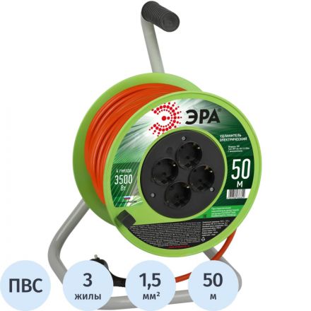 Удлинитель силовой ЭРА ПВС 3х1,5мм2 50м на пласт.катушке c/з 4 розетки