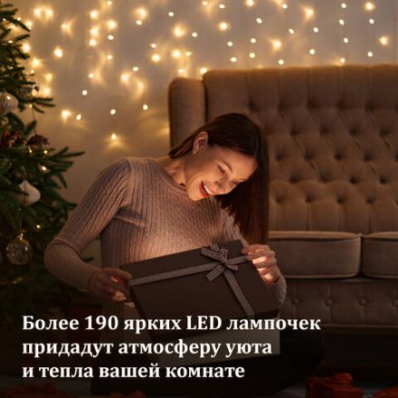 Электрогирлянда-занавес комнатная "Штора" 3х3 м, 196 LED, теплый белый свет, 220 V, ЗОЛОТАЯ СКАЗКА, 591352