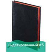 Ежедневник недатированный А5 138х213 мм BRAUBERG FLAME под кожу, 160 л., черный, красный срез, 123844