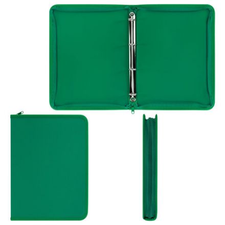 Папка объемная на молнии пластиковая на 4 кольцах, 35 мм, А4, BRAUBERG PIXEL, темно-зеленая, 0,7 мм, 273079