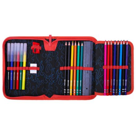 Пенал BRAUBERG с наполнением, 1 отделение, 1 откидная планка, 24 предмета, 21х14 см, "Foggy car", 273533