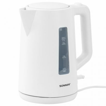 Чайник электрический SONNEN KT-1303, 1,7 л, 2200 Вт, пластик, белый, 456374