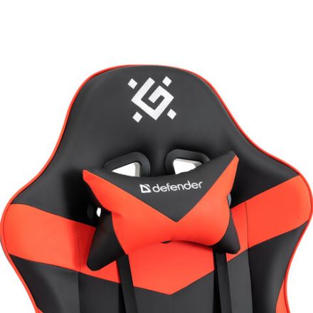 Кресло компьютерное DEFENDER "Tornado", 2 подушки, подставка для ног, экокожа, черное/красное, ш/к 26722, 64057