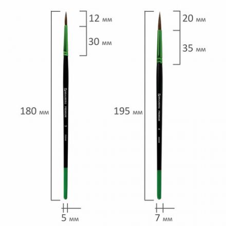 Кисти BRAUBERG PREMIUM, набор 5 шт. (из ворса пони круглые № 1, 2, 3, 4, 5), блистер, 201022