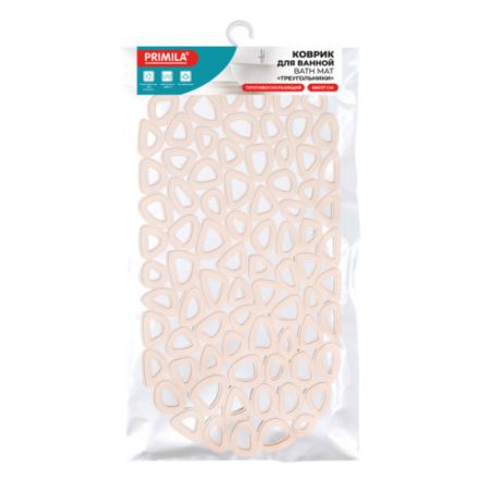 Коврик для ванны противоскользящий 68х37 см, "Треугольники", овальный, бежевый, ПВХ, PRIMILA (ПРИМИЛА), 700380