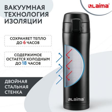 Термокружка 470 мл из нержавеющей стали SUS304, безграничный черный матовый, LAIMA, 608080