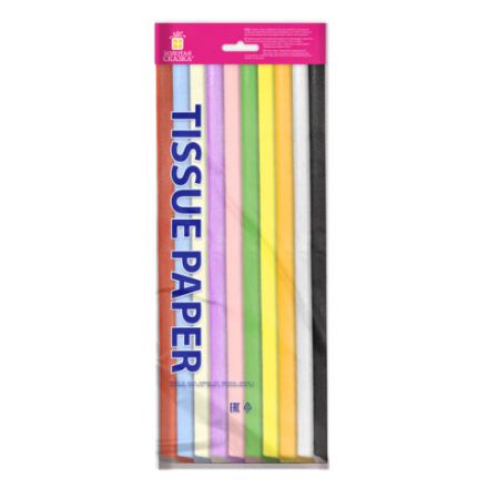 Цветная бумага ТИШЬЮ 17 г/м2, 50х66 см, 20 листов, 10 цветов, пастель ассорти, ЗОЛОТАЯ СКАЗКА, 116493