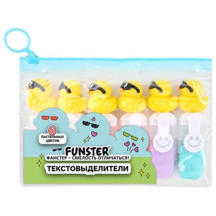 Набор текстовыделителей с топперами 6 ЦВЕТОВ ПАСТЕЛЬ, "КРУТЫЕ УТЯТА", линия 1-4 мм, FUNSTER (ФАНСТЕР), 152652