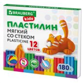Пластилин мягкий восковой BRAUBERG KIDS, 12 цветов, 180 г, со стеком, 106495 Пластилин мягкий восковой BRAUBERG KIDS, 12 цветов, 180 г, со стеком, 106495