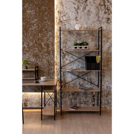 Стеллаж BRABIX "SMART SH-004", 790х360х1950 мм, ЛОФТ, 5 полок, металл/ЛДСП бунратти, каркас черный, 641944