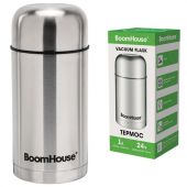 Термос 1 л для еды/напитков с широким горлом, BOOMHOUSE (БУМХАУС) WIDE, нержавеющая сталь SUS304, серебристый, 700320