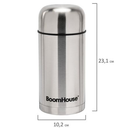 Термос 1 л для еды/напитков с широким горлом, BOOMHOUSE (БУМХАУС) WIDE, нержавеющая сталь SUS304, серебристый, 700320