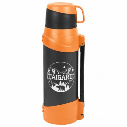 Термос классический, нержавеющая сталь, 2 л, оранжево-серый, 2 кружки, ручка + ремешок, TAIGARU (ТАЙГАРУ), 608817