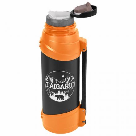 Термос классический, нержавеющая сталь, 2 л, оранжево-серый, 2 кружки, ручка + ремешок, TAIGARU (ТАЙГАРУ), 608817