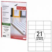 Этикетка самоклеящаяся 70х42,4 мм, 21 этикетка, белая, 70г/м2, 50 листов, TANEX, сырье Финляндия, 114536, TW-2124