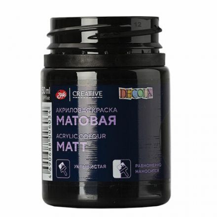 Краска акриловая матовая "Декола", банка 50 мл, черная, Невская Палитра, 14328810