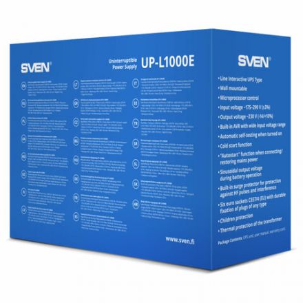 Источник бесперебойного питания SVEN UP-L1000E, 510VA (290 W), 6 евророзеток, SV-016593