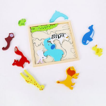 Пазл деревянный развивающий для детей "Дикие животные", 17х17 см, BRAUBERG KIDS, 665250