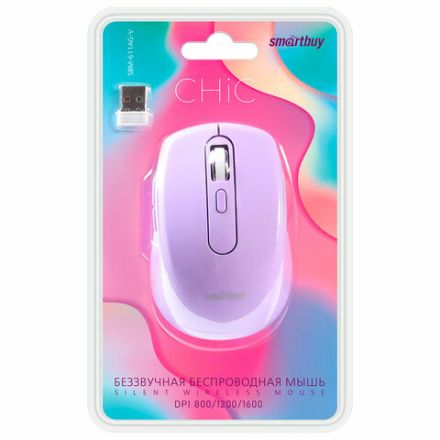 Мышь беспроводная бесшумная SMARTBUY 611AG-V, USB, 4 кнопки + 1 колесо, оптическая, лиловая, 02033, SBM-611AG-V