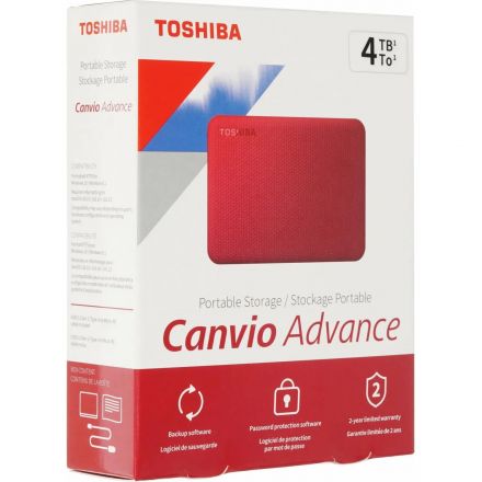 Портативный HDD Toshiba 4TB HDTCA40ER3CA CanvioAdv. 2.5 USB 3.2 Gen1 Красн